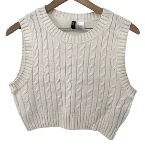 H&M‎ Divided Women S Cropped Sleeveless Sweater Vest White Cream Acrylic Spring